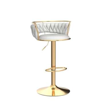 DUOMAY Modern Swivel Bar Stools Set of 2, Velvet Adjustable Height Barstools Low Back Kitchen Island Counter Bar Chair with Golden Base, White