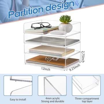Harloon 4 Tier Acrylic Paper Tray Stackable Letter Clear Organizer No Need to Assemble Acrylic Paper...
