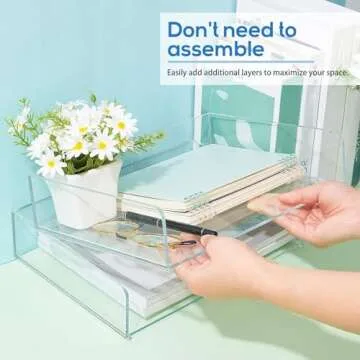 Harloon 4 Tier Acrylic Paper Tray Stackable Letter Clear Organizer No Need to Assemble Acrylic Paper Organizer File Tray for Office Workspace Desktop Storage(12.4 x 8.74 x 2.68 Inch)