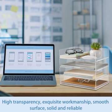 Harloon 4 Tier Acrylic Paper Tray Stackable Letter Clear Organizer No Need to Assemble Acrylic Paper Organizer File Tray for Office Workspace Desktop Storage(12.4 x 8.74 x 2.68 Inch)