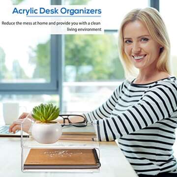 Harloon 4 Tier Acrylic Paper Tray Stackable Letter Clear Organizer No Need to Assemble Acrylic Paper Organizer File Tray for Office Workspace Desktop Storage(12.4 x 8.74 x 2.68 Inch)