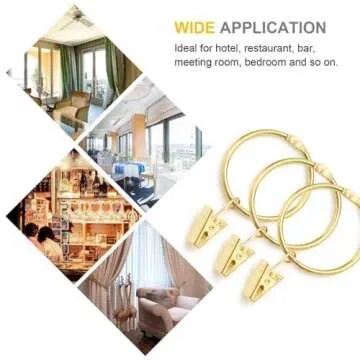 Fivebop 40 Pack Rings Curtain Clips Rustproof Metal Window Drapery Decorative Clips Vintage Heavy Duty Eyelet Curtain Rods Hangers Rings with Hooks, 1.5In Inner Diameter (Gold-Open)