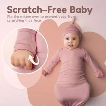 Newborn Baby Knotted Gown, Ultra Soft Silky Infant Long Sleeve Sleeper with Tie Bottom, Baby Girl Sleep Gown with Mittens, Bow, and Hat Set