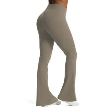 Aoxjox Flare Leggings for Women Trinity Tummy Control High Waisted Wide Leg Yoga Pants 33" (Driftwood, Medium)
