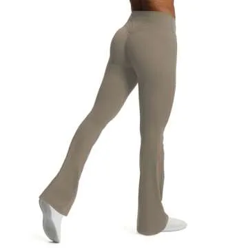 Aoxjox Flare Leggings for Women Trinity Tummy Control High Waisted Wide Leg Yoga Pants 33" (Driftwood, Medium)