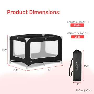 Dream On Me Zodiak Portable Playard in Black, Lightweight, Packable and Easy Setup Baby Playard, Breathable Mesh Sides and Soft Fabric - Comes with a Removable Padded Mat