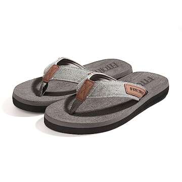 FITORY Men's Flip-Flops, Thongs Sandals Comfort Slippers for Beach Grey Size 10