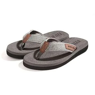 FITORY Men's Flip-Flops, Thongs Sandals Comfort Slippers for Beach Grey Size 10