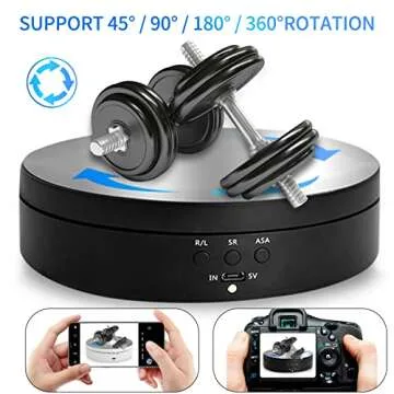 Foleto Rotating Display Stand, 360 Degree Motorized Turntable Display Stand for Photography Products and Shows, with USB Power Cable, Max Load 6.6Lb Video Shooting Props (Black 5.4”)