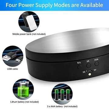 Foleto Rotating Display Stand, 360 Degree Motorized Turntable Display Stand for Photography Products and Shows, with USB Power Cable, Max Load 6.6Lb Video Shooting Props (Black 5.4”)