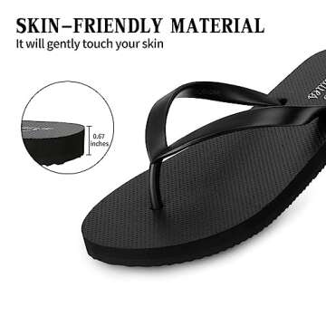 shevalues Slim Flip Flops for Women Beach Rubber Shower Shoes Basic Thong Sandals, Black, 39, (Size 8-8.5)