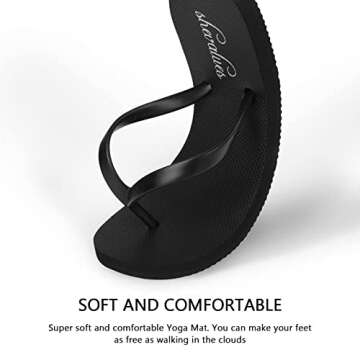shevalues Slim Flip Flops for Women Beach Rubber Shower Shoes Basic Thong Sandals, Black, 39, (Size 8-8.5)