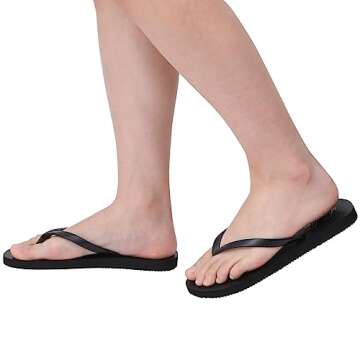 shevalues Slim Flip Flops for Women Beach Rubber Shower Shoes Basic Thong Sandals, Black, 39, (Size 8-8.5)