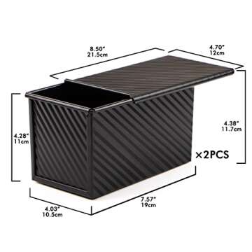 Beasea Pullman Loaf Pan with Lid, 2 Pack Non-Stick Black Bread Loaf Pans for Homemade Bread 1 lb Car...