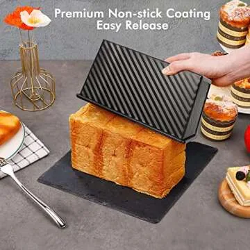 Beasea Pullman Loaf Pan with Lid, 2 Pack Non-Stick Black Bread Loaf Pans for Homemade Bread 1 lb Carbon Steel Bread Toast Box with Cover for Bakeware Bread Toast Oven Baking