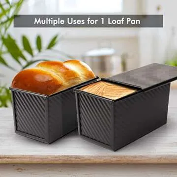 Beasea Pullman Loaf Pan with Lid, 2 Pack Non-Stick Black Bread Loaf Pans for Homemade Bread 1 lb Carbon Steel Bread Toast Box with Cover for Bakeware Bread Toast Oven Baking
