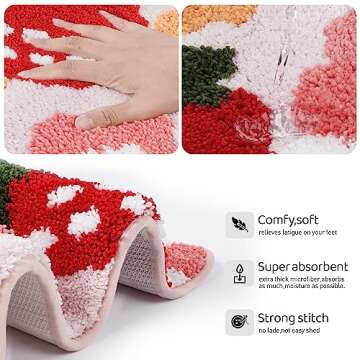 Cute Bath Mats Non Slip Strawberry Soft Rug Decor