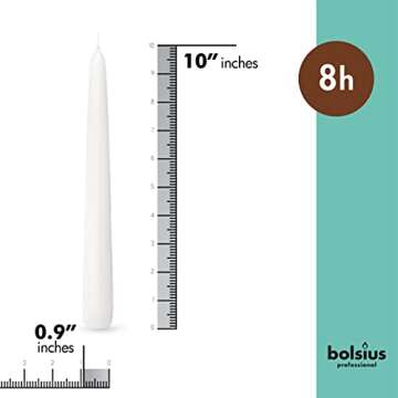 BOLSIUS Long White Taper Candles - 30 Count - 10-inch Unscented Candles for Weddings & Home Decor