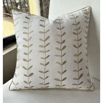 VAGMINE Hand Crafted Embroidered Cotton Square Decorative Accent Throw Pillow Cover - for Master Bedroom, New Home, Anniversary, Farmhouse, Couch, Sofa - Lollipop-Ivory, 18x18 Inches