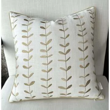 VAGMINE Hand Crafted Embroidered Cotton Square Decorative Accent Throw Pillow Cover - for Master Bedroom, New Home, Anniversary, Farmhouse, Couch, Sofa - Lollipop-Ivory, 18x18 Inches