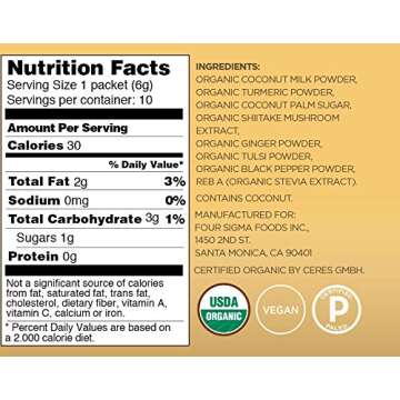 Four Sigmatic Mushroom Latte Mix, Dairy-free, USDA Organic with Coconut Milk Powder, 2 Pack (Golden Latte with Shiitake Mushroom & Turmeric)