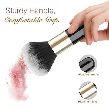 Luxspire Powder Makeup Brush, Flat Kabuki Brush, Single Large Makeup Brush Soft Face Mineral Powder Foundation Brush Blush Brush for Blending Makeup, Black & Gold