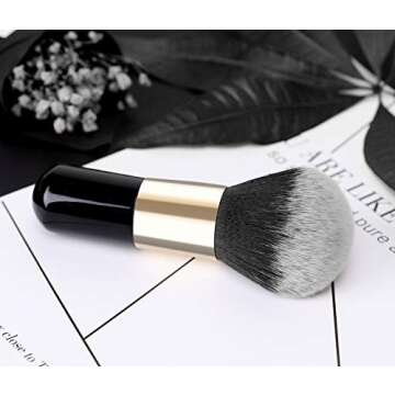 Luxspire Powder Makeup Brush, Flat Kabuki Brush, Single Large Makeup Brush Soft Face Mineral Powder Foundation Brush Blush Brush for Blending Makeup, Black & Gold