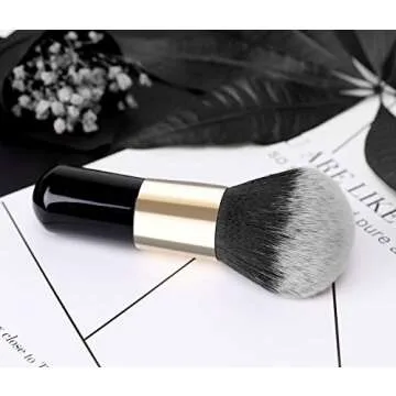 Luxspire Powder Makeup Brush, Flat Kabuki Brush, Single Large Makeup Brush Soft Face Mineral Powder Foundation Brush Blush Brush for Blending Makeup, Black & Gold