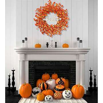 TOKCARE 22 Inch Orange Forsythia Wreaths for Front Door, Outdoor Fall Door Wreath with Berries Autum...