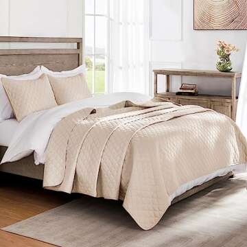 Exclusivo Mezcla Ultrasonic Reversible Full Queen Quilt Bedding Set with Pillow Shams, Lightweight Q...