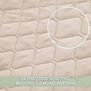 Exclusivo Mezcla Ultrasonic Reversible Full Queen Quilt Bedding Set with Pillow Shams, Lightweight Quilts Queen Size, Soft Bedspreads Bed Coverlets for All Seasons - (Brich Beige, 90"x96")