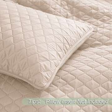 Exclusivo Mezcla Ultrasonic Reversible Full Queen Quilt Bedding Set with Pillow Shams, Lightweight Quilts Queen Size, Soft Bedspreads Bed Coverlets for All Seasons - (Brich Beige, 90"x96")