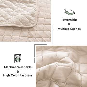 Exclusivo Mezcla Ultrasonic Reversible Full Queen Quilt Bedding Set with Pillow Shams, Lightweight Quilts Queen Size, Soft Bedspreads Bed Coverlets for All Seasons - (Brich Beige, 90"x96")