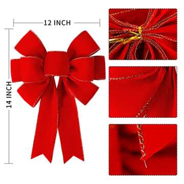 Red Bows Christmas Decorations Big Wired Velvet Bow with Gold Border for Wreaths Outdoor, Tree Toppe...