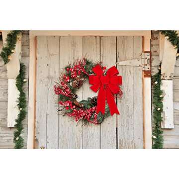 Red Bows Christmas Decorations Big Wired Velvet Bow with Gold Border for Wreaths Outdoor, Tree Topper, Outside (12 * 14 inch)