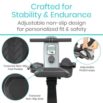 Vive Rowing Machine - Magnetic Row Equipment - Foldable Exercise Workout Rower for Women and Men - at Home Seated Indoor Fitness Device - Portable with Digital Monitor and Adjustable Resistances