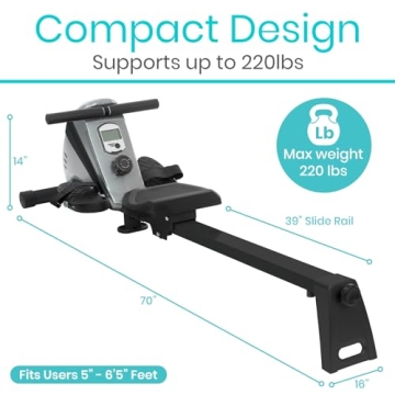 Vive Rowing Machine - Magnetic Row Equipment - Foldable Exercise Workout Rower for Women and Men - at Home Seated Indoor Fitness Device - Portable with Digital Monitor and Adjustable Resistances