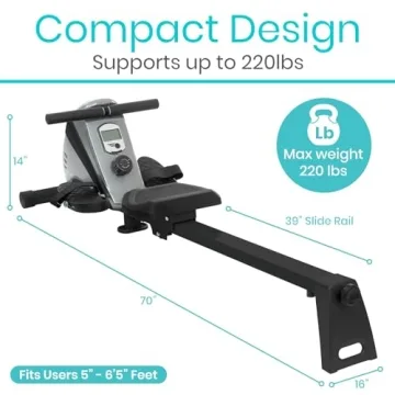Vive Rowing Machine - Magnetic Row Equipment - Foldable Exercise Workout Rower for Women and Men - at Home Seated Indoor Fitness Device - Portable with Digital Monitor and Adjustable Resistances