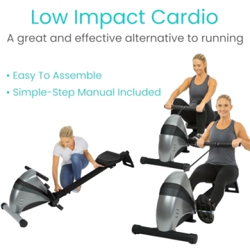 Vive Rowing Machine - Magnetic Row Equipment - Foldable Exercise Workout Rower for Women and Men - at Home Seated Indoor Fitness Device - Portable with Digital Monitor and Adjustable Resistances