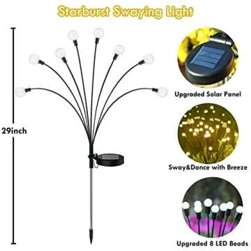 Solar Garden Lights, 4 Pack Upgraded 32 LED Solar Powered Firefly Lights, Solar Outdoor Decorative Lights, Flexible Swaying Waterproof Garden Lights for Yard Patio Pathway Fence, Warm White