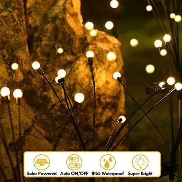 Solar Garden Lights, 4 Pack Upgraded 32 LED Solar Powered Firefly Lights, Solar Outdoor Decorative Lights, Flexible Swaying Waterproof Garden Lights for Yard Patio Pathway Fence, Warm White