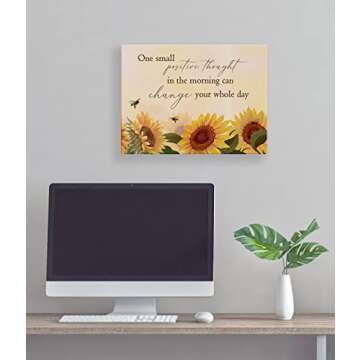 fun-plus Sunflower Canvas Wall Art - Sunflower Artwork Art Prints Decoration for Home, Office, Bathroom, Kitchen, and Livingroom, Realistic Design with Positive Inspirational Quotes 16 * 12 inches