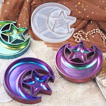 Rolin Roly Resin Tray Moulds Star Moon Jewelry Tray Resin Serving Tray Mould Storage Box Moulds Large Resin Epoxy Silicone Casting Moulds DIY Resin (1pcs Star Moon Resin Mold)