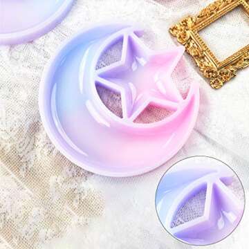 Rolin Roly Resin Tray Moulds Star Moon Jewelry Tray Resin Serving Tray Mould Storage Box Moulds Large Resin Epoxy Silicone Casting Moulds DIY Resin (1pcs Star Moon Resin Mold)