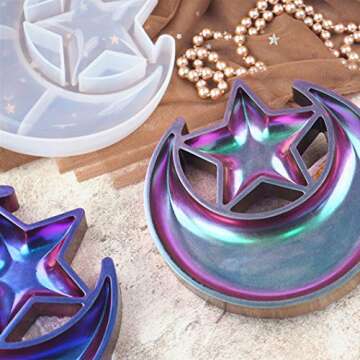 Rolin Roly Resin Tray Moulds Star Moon Jewelry Tray Resin Serving Tray Mould Storage Box Moulds Large Resin Epoxy Silicone Casting Moulds DIY Resin (1pcs Star Moon Resin Mold)