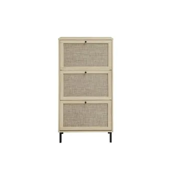 ZeHuoGe Natural Rattan Cabinet with 3 Flip Drawers, Free Standing Modern 3-Tier Shoe Storage Rack for Heels, Slippers, Entrance Hallway Entryway （3 Drawers）