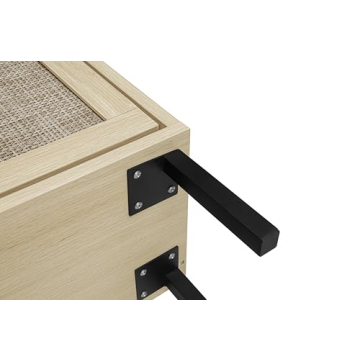 ZeHuoGe Natural Rattan Cabinet with 3 Flip Drawers, Free Standing Modern 3-Tier Shoe Storage Rack for Heels, Slippers, Entrance Hallway Entryway （3 Drawers）