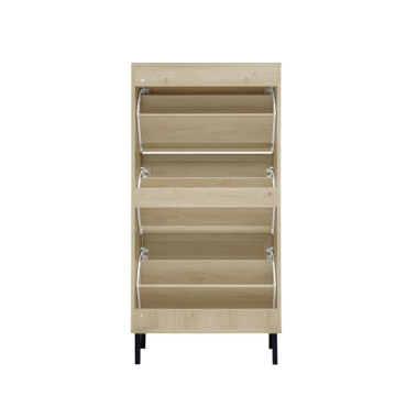 ZeHuoGe Natural Rattan Cabinet with 3 Flip Drawers, Free Standing Modern 3-Tier Shoe Storage Rack for Heels, Slippers, Entrance Hallway Entryway （3 Drawers）