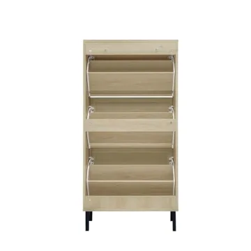 ZeHuoGe Natural Rattan Cabinet with 3 Flip Drawers, Free Standing Modern 3-Tier Shoe Storage Rack for Heels, Slippers, Entrance Hallway Entryway （3 Drawers）