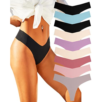 ALL OF ME Seamless Thongs for Women No Show Panties V-waisted Stretch Breathable Sexy Thong Underwea...